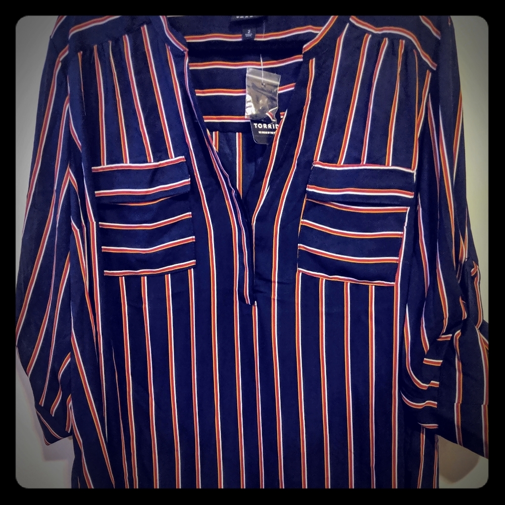 Navy Striped Blouse - Picture 1 of 6